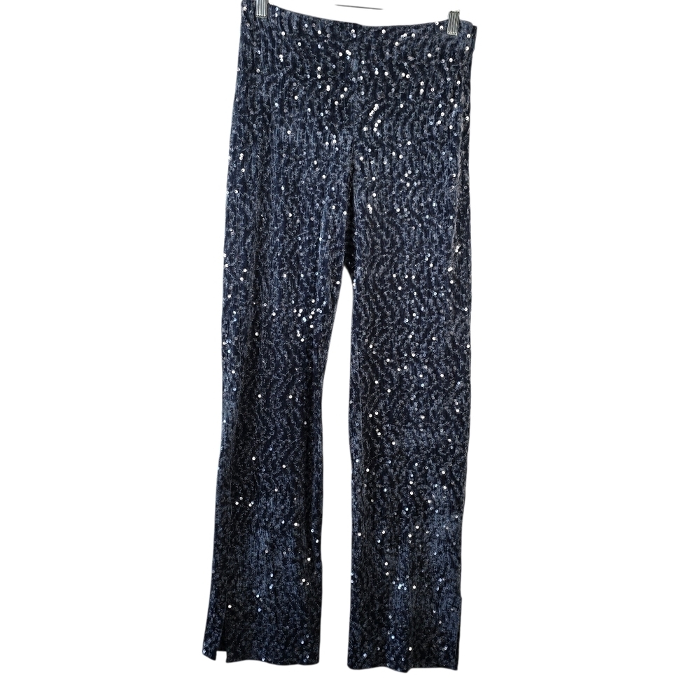NWOT Zara Women's Velvet Sequin Straight Leg Zipper Side Stretchy Pants Size XS - Picture 4 of 13